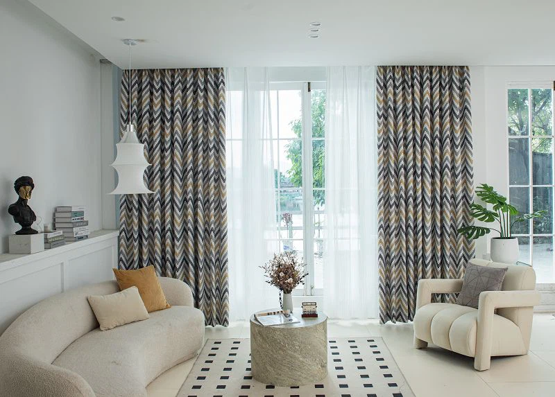 Gierstlinnen gordijnstof met golfpatroonafdruk